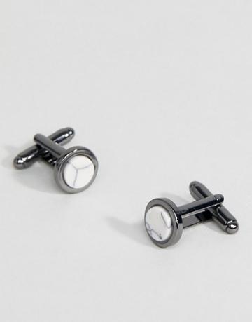 Aetherston Antique Silver Cufflinks With White Howlite Circular Stone - Silver