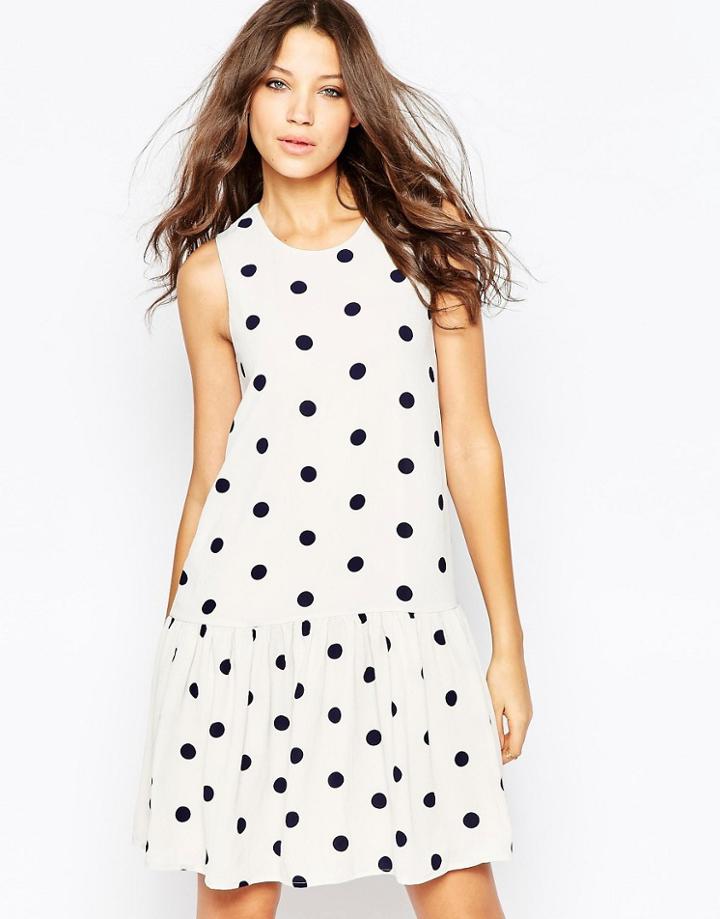 Y.a.s Tall Polka Dot Drop Waist Dress - Moonbeam