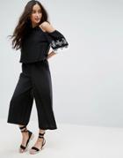 Asos Cold Shoulder Cotton Jumpsuit With Embroidery - Black