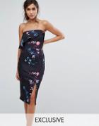 Silver Bloom Bandeau Midi Dress In Dark Floral With Overlay - Multi