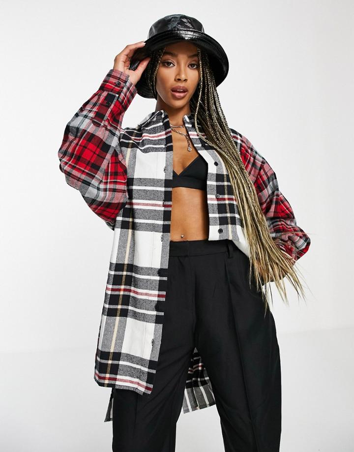 Topshop Ultimate Drop Hem Check Shirt In Red