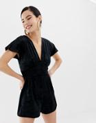 Miss Selfridge Romper In Black Velvet - Black