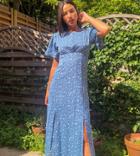 Missguided Tall Floaty Sleeve Midi Dress In Blue-blues