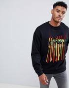 Asos Design Oversized Sweatshirt With Elevate Embroidery And Fringing - Black