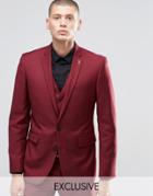 Farah Skinny Suit Jacket In Burgundy - Burgundy