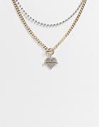 Topshop Pave Screw Heart Multirow Necklace In Gold