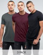 Asos 3 Pack T-shirt With Crew Neck In Black/green/red Save - Multi