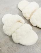 Public Desire Cozi Slippers In Cream Teddy Fur-white