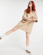 Bershka Short Sleeve Oversized Sweats Dress In Dark Mink-neutral