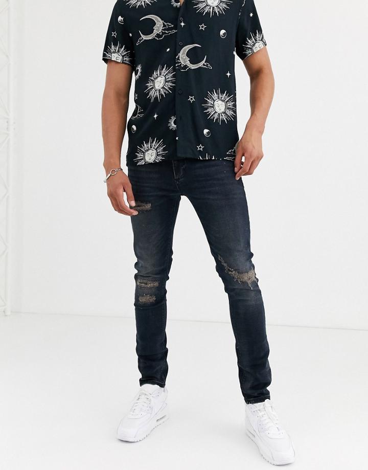 River Island Skinny Jeans With Rips Black