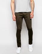 Asos Super Skinny Smart Trousers In Dark Khaki Cotton Sateen - Dark Khaki