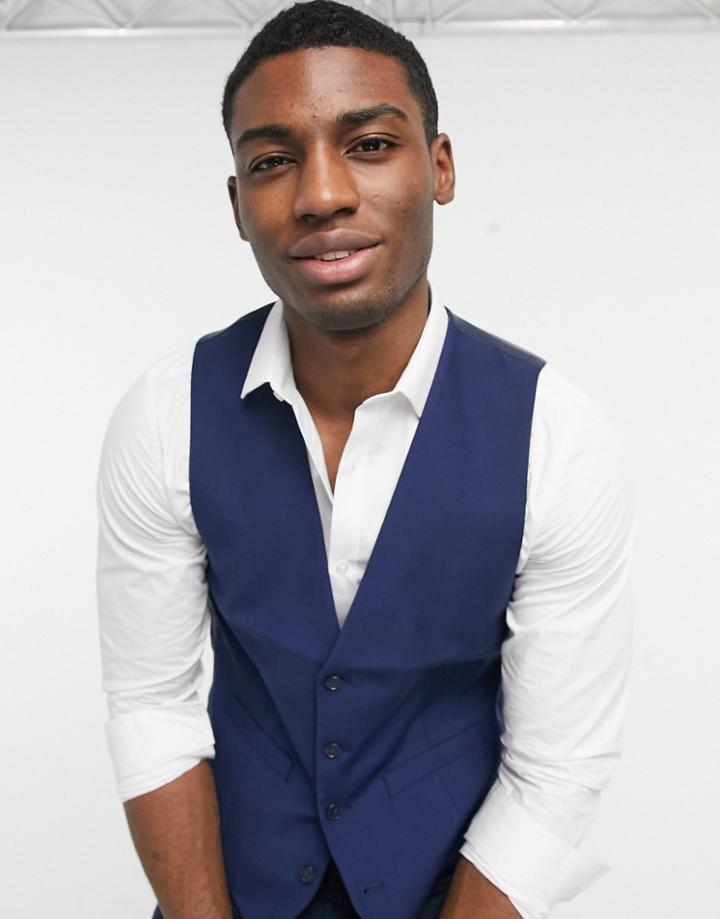 French Connection Slim Fit Plain Suit Vest-blues