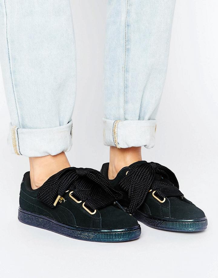 Puma Basket Heart Sneakers In Black Velvet - Black