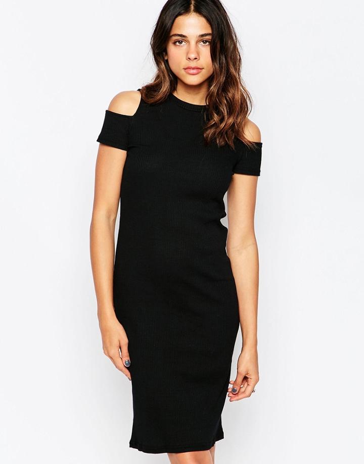 Daisy Street Midi Dress With Cold Shoulder - Black