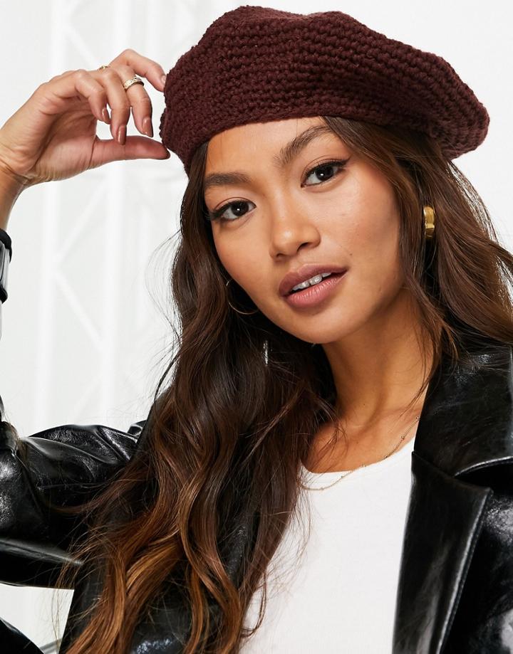 Asos Design Crochet Beret In Burgundy-red