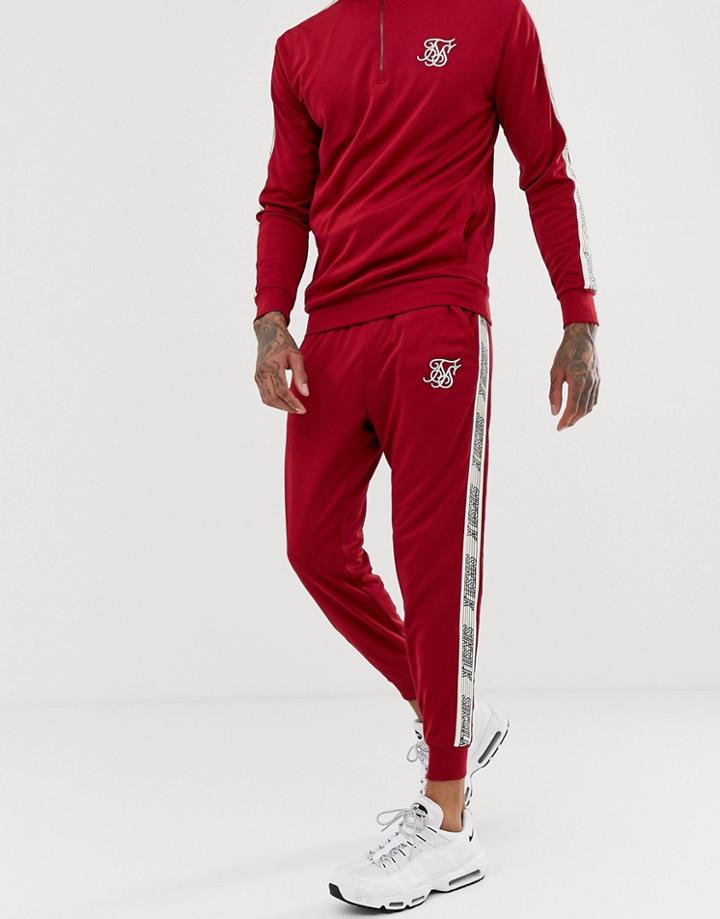 Siksilk Sweatpants In Red With Side Stripe - Red