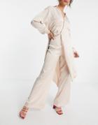Asos Design Wide Leg Satin Pants In Oyster - Part Of A Set-white