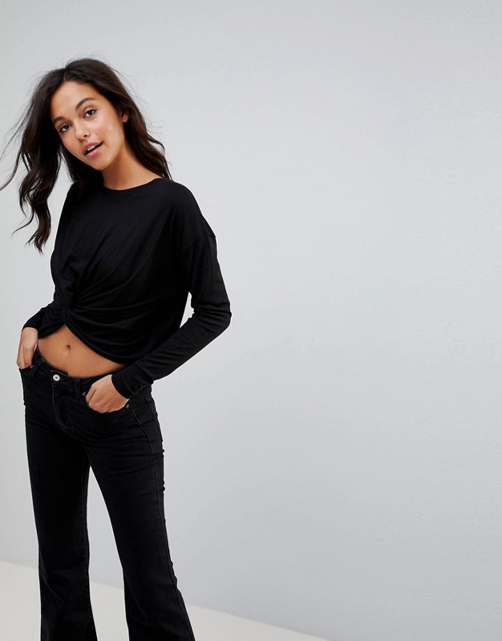 New Look Loose Twist Front Long Sleeve Top - Black