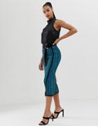 Asos Design Knitted Midi Skirt In Metallic Multi Stripe With D Ring Belt - Multi