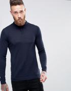 Asos Knitted Polo In Muscle Fit - Navy
