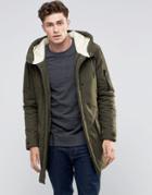 Brave Soul Sherpa Lined Hooded Parka Jacket - Green