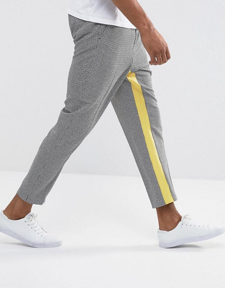 Asos Tapered Smart Pants In Gingham With Insert Stripe - Black
