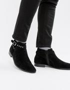 Boohooman Faux Suede Chelsea Boots With Studded Buckle In Black - Black