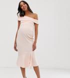 Asos Design Maternity Off Shoulder Textured Midi Dress-pink