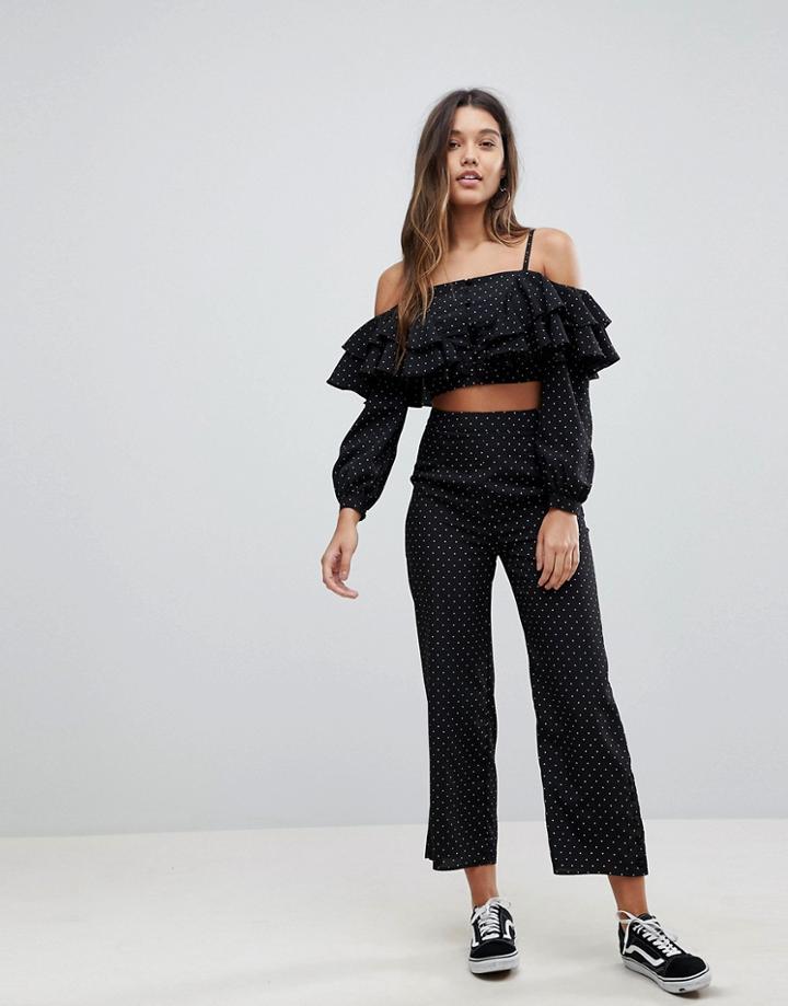 Fashion Union Wide Leg Pants Co-ord In Polka Dot - Multi