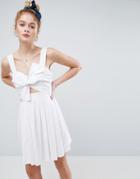 Asos Bow Detail Cut Out Skater Dress In Linen - White