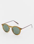 Asos Design Round Sunglasses With Metal Arms In Brown - Brown