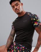 Asos 4505 T-shirt With 90s Print Contrast Raglan With Quick Dry - Black