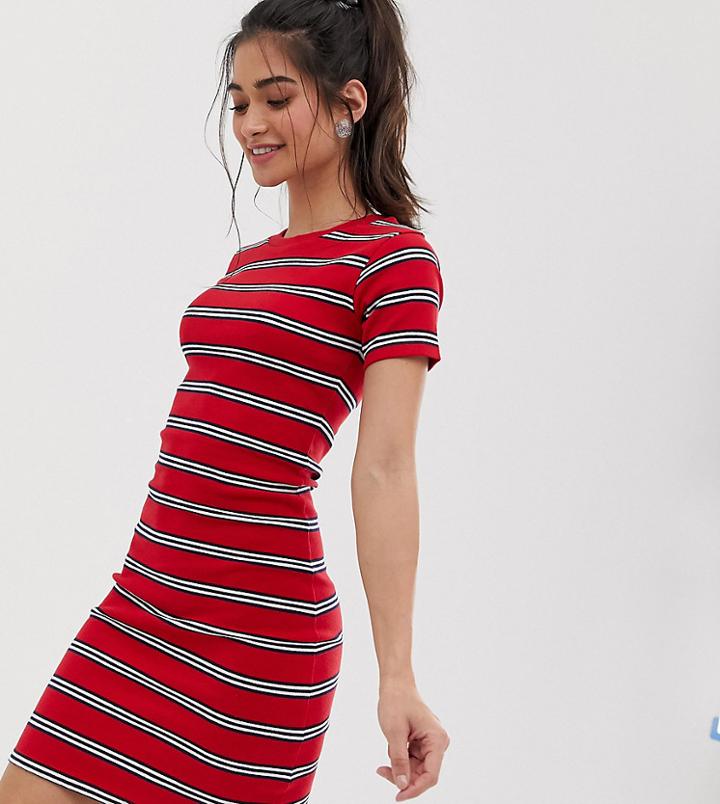 Brave Soul Petite Diana Dress In Stripe Rib - Red