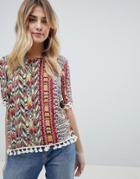 Brave Soul Peru Printed T-shirt With Tassle Trim - Multi