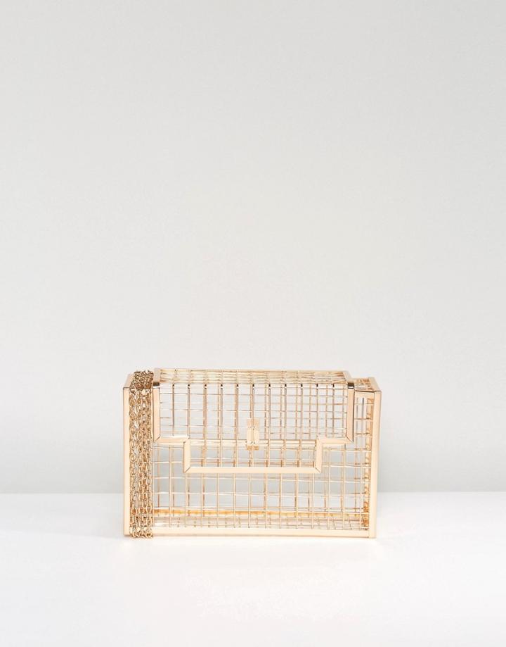 Asos Hand-made Caged Box Clutch Bag - Gold