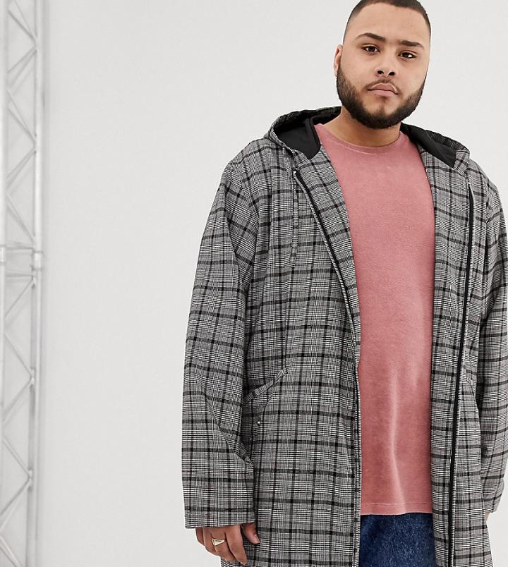 Asos Design Plus Two-piece Parka Jacket In Gray Check - Gray