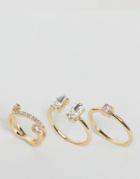 Asos Pack Of 3 Gold Jewel Rings - Gold