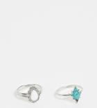 Asos Design Curve Pack Of 2 Rings With Semi-precious Style Stones And Engraved Detail In Silver Tone