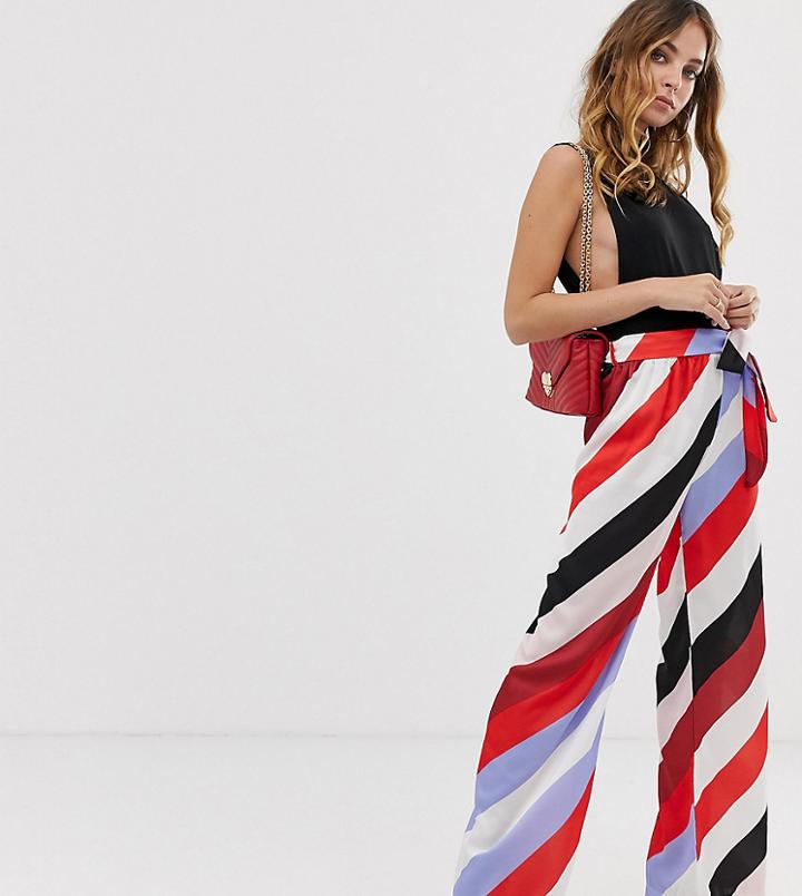 Boohoo Petite Wide Leg Pants In Bright Stripe - Multi