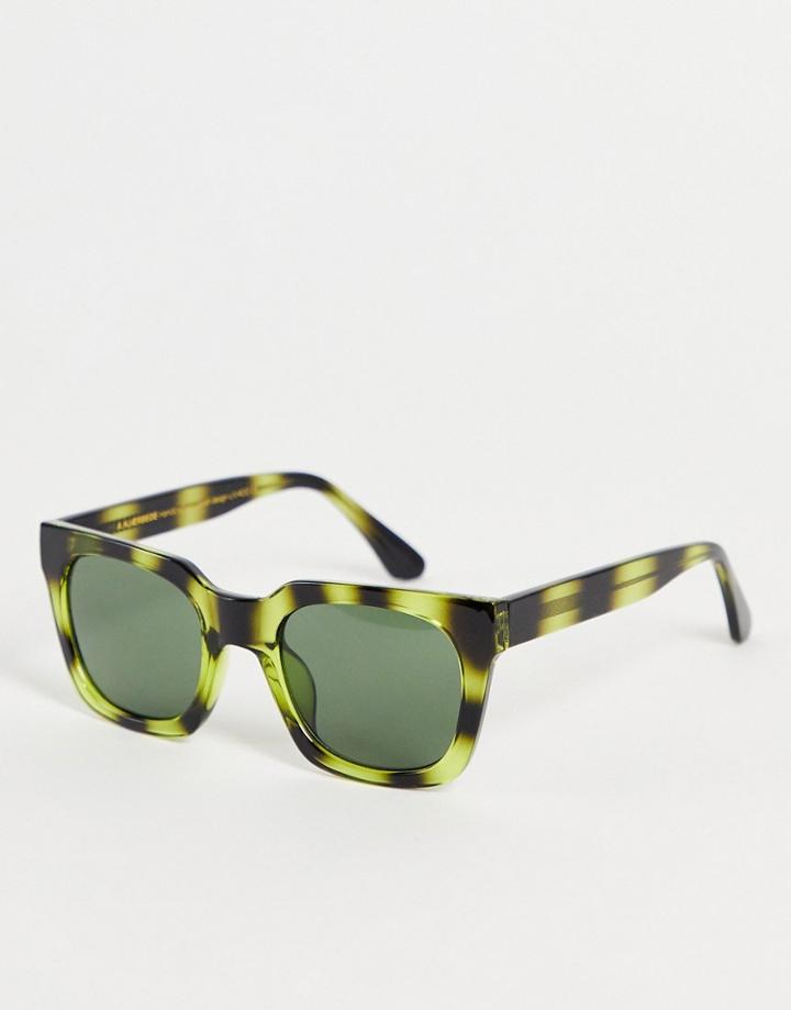 A.kjaerbede Nancy Unisex Square Sunglasses In Green Tort