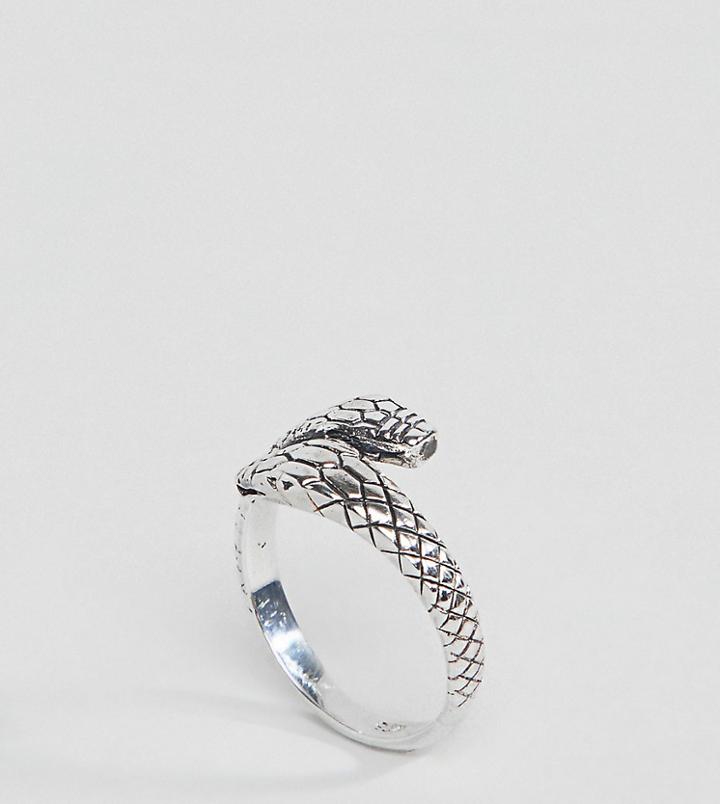 Asos Design Sterling Silver Two Headed Snake Ring - Silver