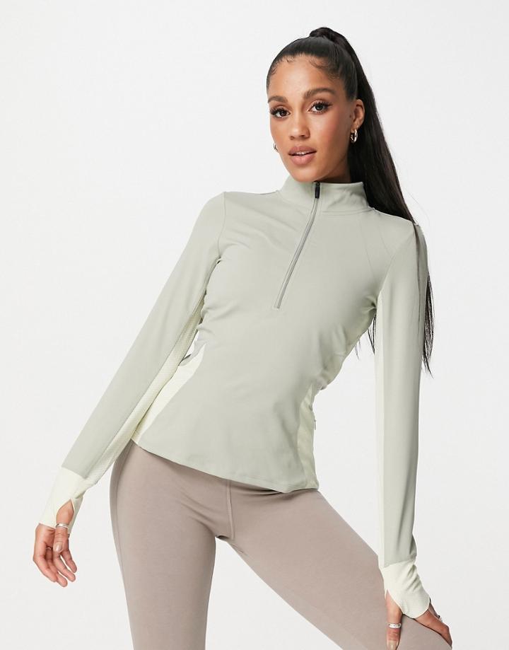 Asos 4505 Quarter Zip Run Top With Tonal Color Block-neutral