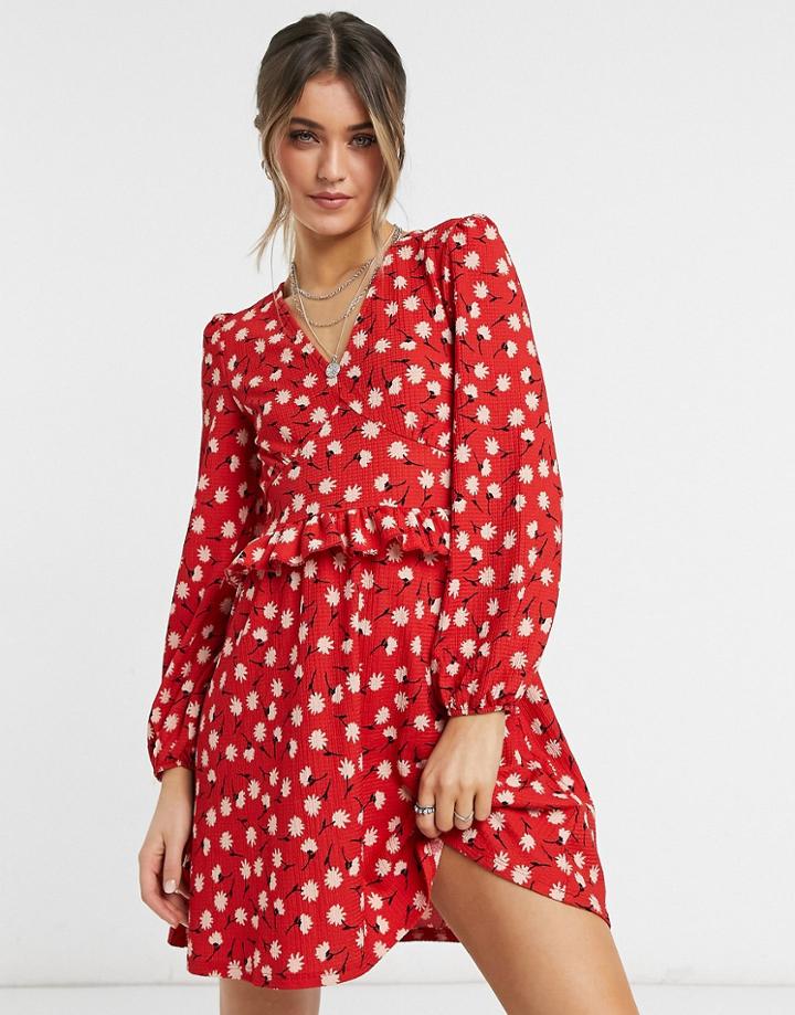 Miss Selfridge Fitted & Flared Mini Dress In Red Dot