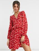 Miss Selfridge Fitted & Flared Mini Dress In Red Dot