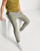Asos Design Power Stretch Cargo Pants With Multi Pockets In Light Khaki-green