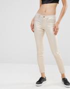 Vila Cropped Metallic Skinny Jeans - Gold