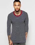 Asos Extreme Muscle Stripe 3/4 Sleeve T-shirt With Contrast Ringer