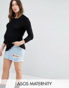 Asos Maternity Sweater With Crew Neck And Panel Detail - Black