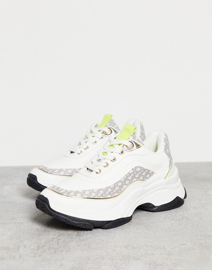 River Island Monogram Chunky Sneakers In White
