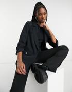 River Island Rouched Sleeve Soft Blazer In Black